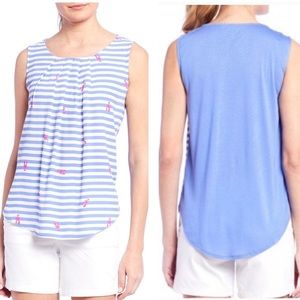 Joules Blue & White Striped Sleeveless Tank with Pink Lobster Print